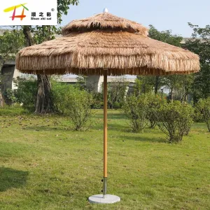 Factory Wholesale Original Style Tiki Thatched Beach Center Pillar Aluminum Folding Tassel Umbrella Outdoor Parasol
