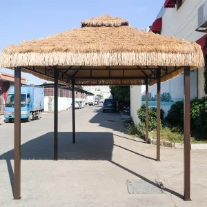 Manufacturer Wholesale Luxury Custom Sturdy Aluminum Steel Modern Garden Thatch Pavilion Hard Roof Gazebo Doubletop Straw UV