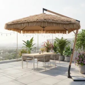 Wholesale Bigsize Thatch Hanging Cantilever Sun Umbrella Outdoor Custom Beach Patio Umbrellas Bases Windproof Parasol Sunshade