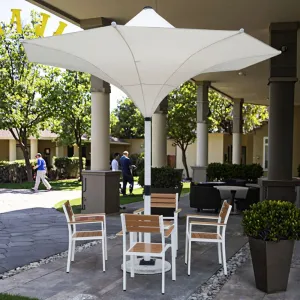 Wholesale LED Light Aluminum Frame Outdoor Furniture Commercial Electric Tulip Flower Umbrella Waterproof Foldable Restaurant