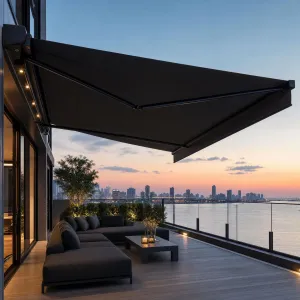 Balcony Application Awning Motorized Full Cassette Retractable Aluminum Frame Acrylic Fabric Sun Rain Canopy Cover