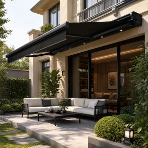 Canvas Sail Awning Outdoor Retractable Folding Arm Aluminum Frame Manual Patio Garden Sunshade Custom Size Supply