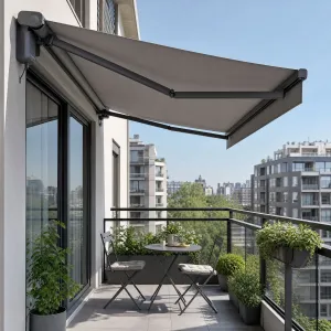 Electric Awning Full Cassette Retractable Patio Deck Window Canopy Outdoor House UV Protection Grey Fabric Cover