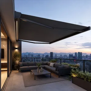 Modern Luxury Retractable Awning Balcony Terrace Veranda Rain Canopy Flexible Aluminum Frame Poly Sail Material