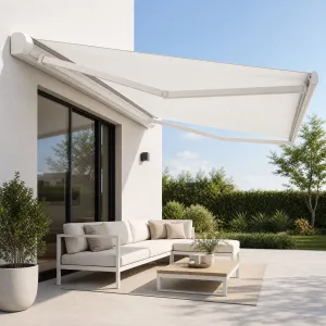 Summer Shade Awning Outdoor Retractable Full Cassette Motorized Poolside Backyard Aluminum Frame Sun Canopy Cover