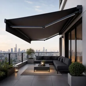 Terrace Rainproof Awning Motorized Retractable Aluminum Alloy Frame Cassette Outdoor Cafe Shop Sunshade Canopy