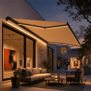 Upgrade Version Light Strip Equipped Waterproof Alloy OEM Terrace Yard Retractable Awning Aluminium Outdoor