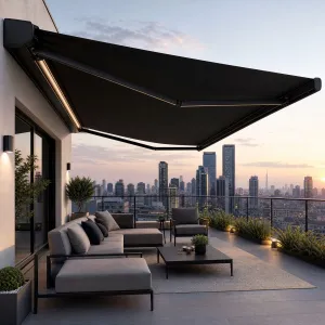White Aluminum Frame Awning Electric Retractable Full Cassette Acrylic Sail Outdoor Balcony Terrace Sun Shade Canopy