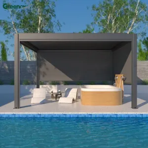 2025 HOT Aluminum Pergola Waterproof Louvered Pergola Roofing Outdoor Louvered Pergola with Spa Sauna Tub