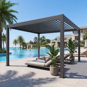 30x16 Extra Large Aluminum Pergola Motorized Louvered Roof Gazebo Modern Metal Pavilion for Large Events and Wedding Venues