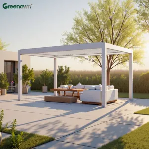 Bioclimatic Motorized Aluminum Pergola LED Remote-Operated Modern Aluminium Frame Pergola with Louver Panel