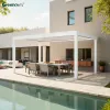 Customized Large Outdoor Aluminum Pergola Smart Motorized Garden Gazebo Pavilion with Rotating Louver Roof for Balcony Terrace