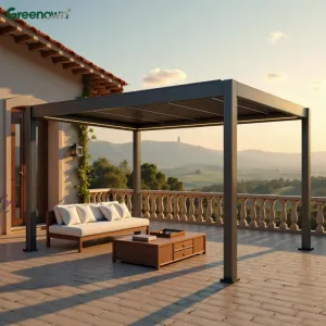 Customized Motorized Powder Coated Aluminum Louvre Pergola LED Strip Light Windproof 3x4 4x4 Balcony Garden Decorations