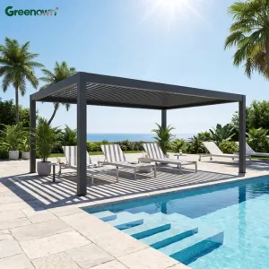 Luxury Pergola Addossata Bioclimatica Aluminum Motorized Gazebo with Sliding Glass Doors for House Extension and Balcony