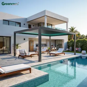 Outdoor Sofa Furniture Easily Assembled Sunshade Louver Roof Outdoor Motorized Aluminum Pergola