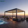 Outdoor Sofa Furniture Modern Design Motorized Bioclimatic Aluminium Louver Pergola With LED Strip Light