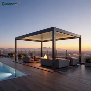 Outdoor Sofa Furniture Modern Design Motorized Bioclimatic Aluminium Louver Pergola With LED Strip Light