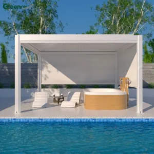 Pergola Waterproof Aluminum Gazebo Roof Bioclimatic Pergolas Motorized Outdoor Spa Sauna Tub