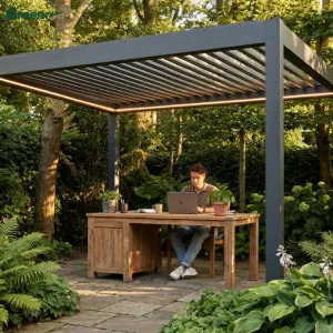 Retractable Luxury Antique Aluminum Bioclimatic Louvre Roof Pergola with Windproof Design for 3x3m Garden Outdoor Space