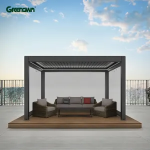 Small Patio Garden Louver with Retractable Sunshade Canopy 13ft Metal Outdoor Pergola Aluminium Gazebos Outdoor Pavilion 3x3m