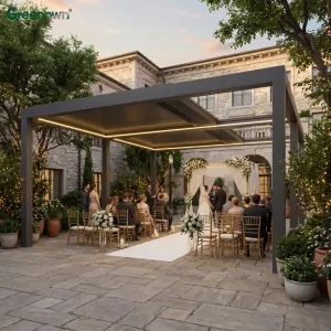 Versenkbare Pergola Motorized Aluminum Louvered Roof Gazebo Waterproof Pavilion for Hotel Rooftop and Restaurant Terraces