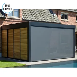 Customized Garden Pavilion Waterproof Louvered Pergola Roof System Aluminum Pergola With Louvers LED Lights