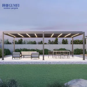 Customized Modern Outdoor Waterproof Louvered Pavilion Pergola Electric Opening Louver Roof Adjustable Gazebo