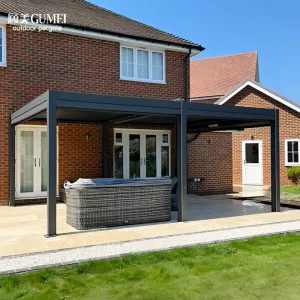 Four Seasons 43 34 Motorized Electric Modern Garden Outdoor Aluminum Louvered Pergola Pavilion Gazebo Pergola with Sides Roof