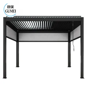 Gumei Modern Aluminum Awning Electric Curtain Roof Patio Waterproof Bioclimatic Outdoor Motorized Automatic Pergola Shades