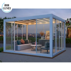 Gumei Modern Aluminum Pergola Canopy Electric Curtain Roof Waterproof Bioclimatic Outdoor Motorized Patio Aluminium Pergola