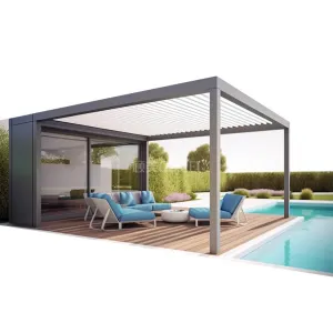 Gumei Pergola Bioclimatique Aluminum Outdoor Waterproof Roof Motorized Garden Manual Louvered Aluminium Pergola
