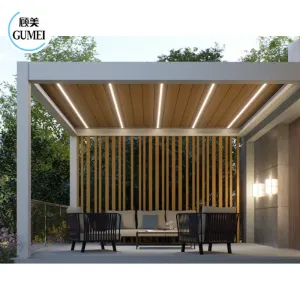 Gumei 3x3 3x4 Outdoor Wall-Mounted Motorized Aluminum Pergola Garden Patio Sun Waterproof Pergola