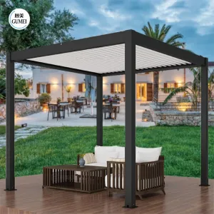 GumeiTec Motorized Gray Awning Aluminum Rainproof Sun Shade Garden Shed Patio Louvered Roof Pergola Kits