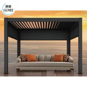 Garden Patio Aluminum Modern Gazebo Design WIth Motorized Louver and LED Light
