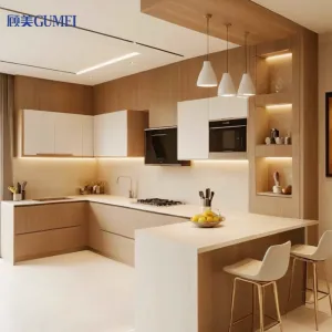 Kitchen Furniture White Wooden Kitchen Cabinet MDF Kitchen Cupboard Island Storage Cabinet for Apartment