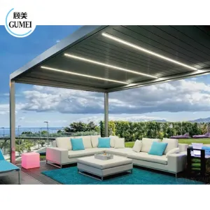 Modern Bioclimatic Pergola with Motorized Louvered Retractable Roof Waterproof Metal Black Sustainable Patio Party