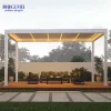 Modern Bioclimatic RGB Light Outdoor Aluminum Pergola Gazebo Pavilion Waterproof Motorized Louvered Blinds Glass Door