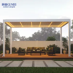 Modern Bioclimatic RGB Light Outdoor Aluminum Pergola Gazebo Pavilion Waterproof Motorized Louvered Blinds Glass Door