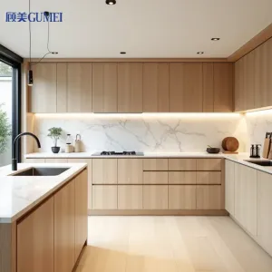 Modular Minimalist Style Ready-to-install Integrated Design Smart Wooden Countertop Kitchen Cabinets with Storage Island