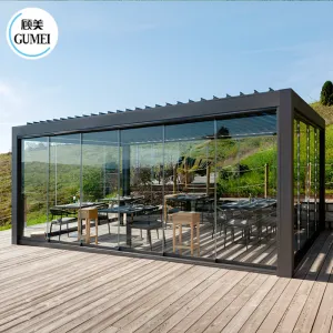 Motorised Luxury Modern Outdoor Pergola Aluminium Waterproof Louvered Roof Bioclimatic Pergola for Sunshade