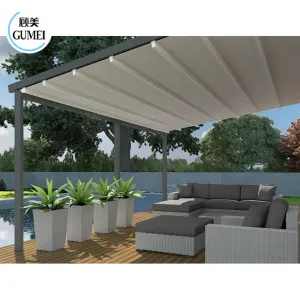 Motorized PVC Fabric Retractable Roof Aluminum Waterproof and Sun Shade Pergola with Led Lights