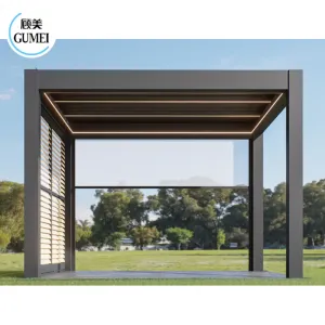 Outdoor Modern 10 ft X 10 ft Pergola Waterproof Motorized Louvered Roof Bioclimatic Aluminum Pergola