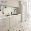 Prefab House White Marble Countertop Oak Wood Cabinet Wood Grain Wall Modular Kitchen Cabinets