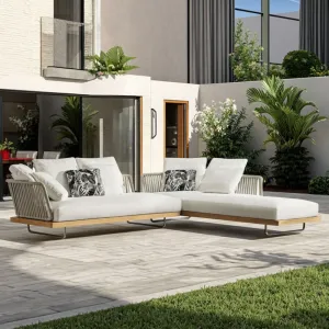 All-Weather Garden Furniture Sofa for Courtyard Hall Customized for Villa Hotel Projects Luxury Modern Teak Outdoor Sofa Set
