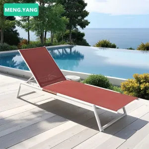 Beach Hotel Pool Furniture Sun Loungers Waterproof Fabric Red Outdoor Chaise Garden Leisure Aluminum Frame Lounge Chair