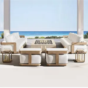Contemporary Style Comfortable Teak Wood Garden Furniture Set Modern Outdoor Patio Couch