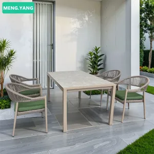 Dreamhause Wholesale Outdoor Used Restaurant Rattan Rope Garden Furniture Aluminum Armhairs With Cushion for Long Dining Table