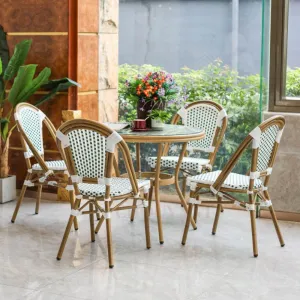 French Modern Garden Restaurant Wicker Aluminum Furniture Outdoor Patio Cafe Rattan Bistro Dining Chairs
