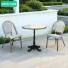 French Style Bistro Vintage Aluminium Coffee Shop Restaurant Furniture Outdoor Rattan Dining Table and Chair Set for Garden