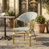 French Woven Rattan Bistro Chair Outdoor Garden Patio Seat with Curved Metal Frame